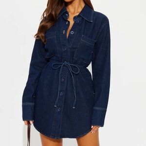 Zinnia Denim Mini Shirt Dress - Denim